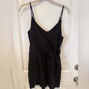one clothing Black Spaghetti Strap Wrap Front Romper
